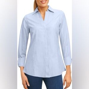 Women’s FOXCROFT NYC Non-Iron stretch light blue button down top- Size 14